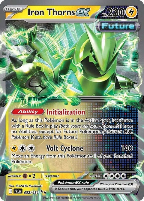 Pokémon Prismatic Evolutions Iron Thorns EX single card featuring a detailed illustration of Iron Thorns in dynamic pose.