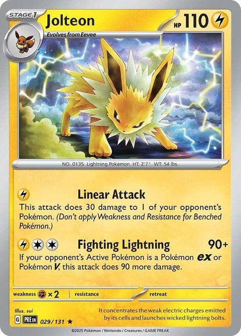 Prismatic Evolutions Jolteon Pokémon card featuring vibrant artwork and detailed design, perfect for collectors and fans.
