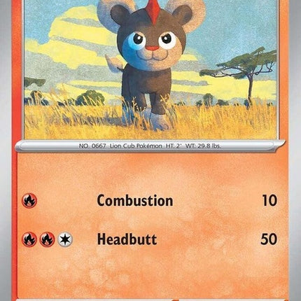 Pokémon Prismatic Evolutions Litleo single card showing colorful artwork and Pokémon branding.