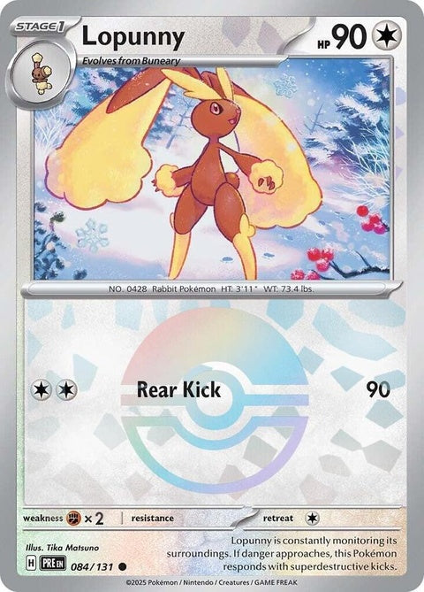 Prismatic Evolutions Lopunny Pokémon card featuring Poke Ball pattern, showcasing vibrant artwork and detailed design.