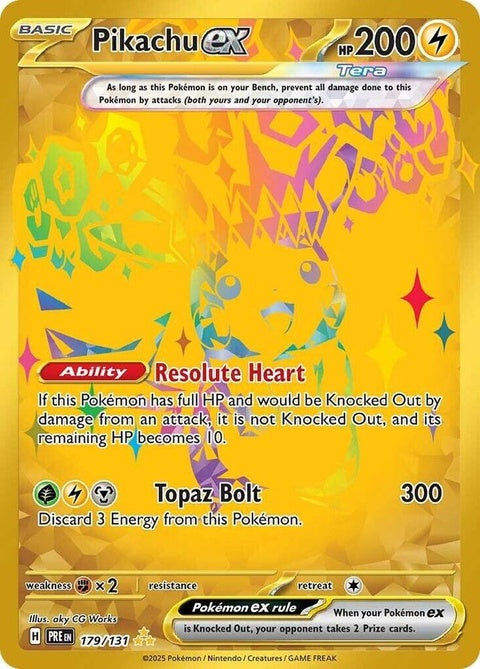 Pokémon Prismatic Evolutions Pikachu EX single card featuring vibrant prismatic artwork and iconic Pikachu design.