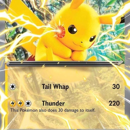 Pokémon Prismatic Evolutions Pikachu Ex single card featuring vibrant artwork and the Pokémon brand logo.