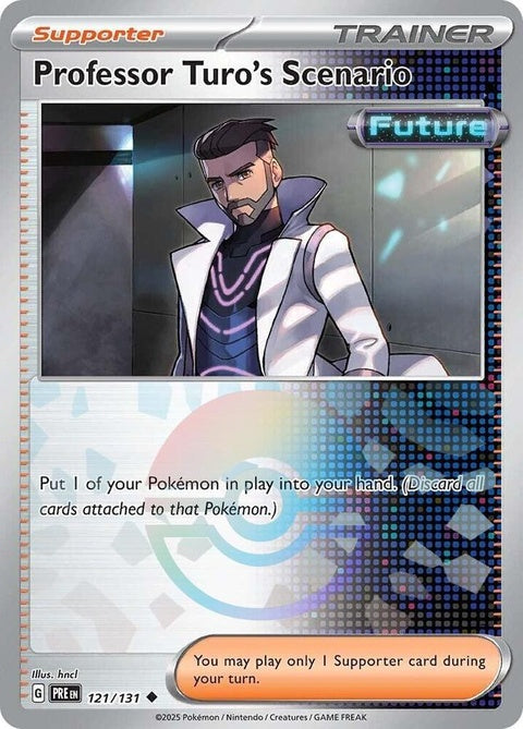 Pokémon Prismatic Evolutions Professor Turo's Scenario card featuring a Poke Ball pattern, singles trading card from the Pokémon brand.