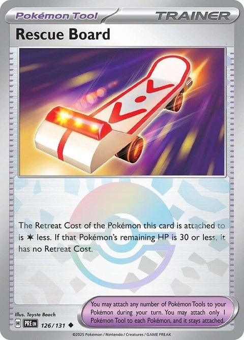 Pokémon Prismatic Evolutions Rescue Board 126 with Poke Ball pattern, featuring vibrant colors and detailed design.