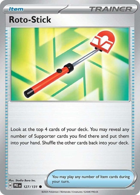 Pokémon Prismatic Evolutions Roto-Stick singles card number 127 featuring colorful Pokémon artwork.