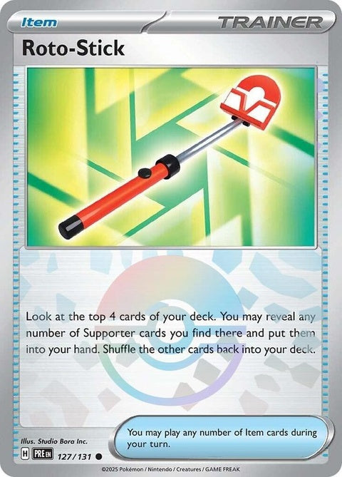 Pokémon Prismatic Evolutions Roto-Stick 127 with Poke Ball pattern, single collectible game accessory, vibrant and detailed design.