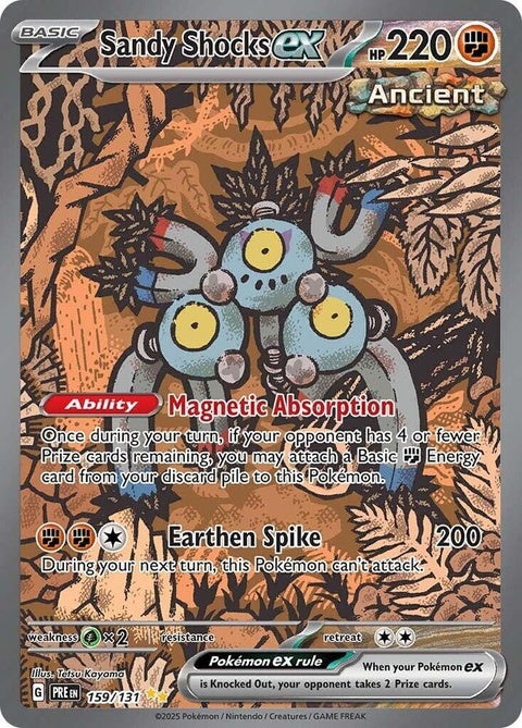 Pokémon Prismatic Evolutions Sandy Shocks EX single card featuring a dynamic Sandy Shocks Pokémon artwork.