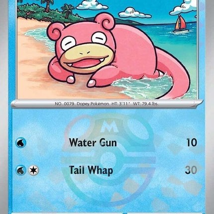 Pokémon Prismatic Evolutions Slowpoke card featuring a master ball pattern, designed for singles collection.