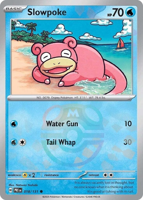 Pokémon Prismatic Evolutions Slowpoke card featuring a master ball pattern, designed for singles collection.
