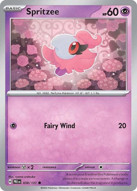 Prismatic Evolutions Pokémon Spritzee single card featuring colorful artwork and detailed illustration.