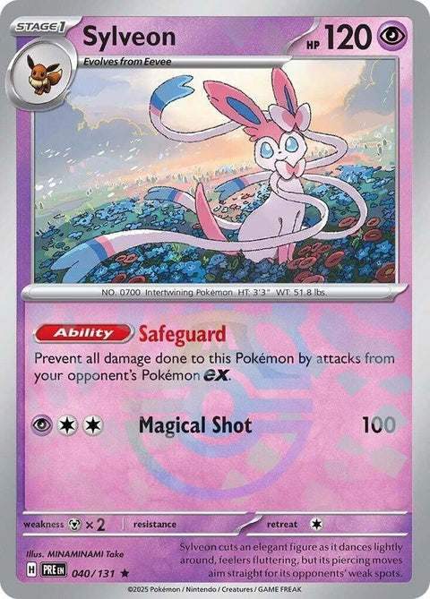Pokémon Prismatic Evolutions Sylveon card with Master Ball pattern, featuring vibrant colors and detailed artwork.