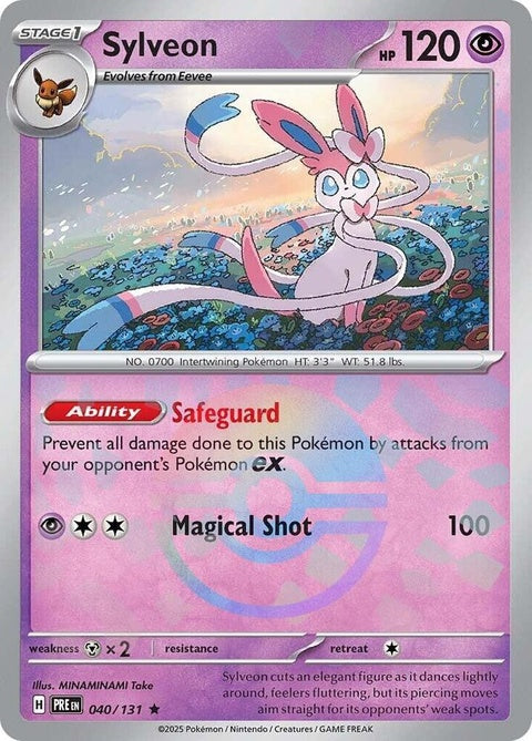 Pokémon Prismatic Evolutions Sylveon card with Poke Ball pattern, showcasing vibrant colors and detailed artwork.
