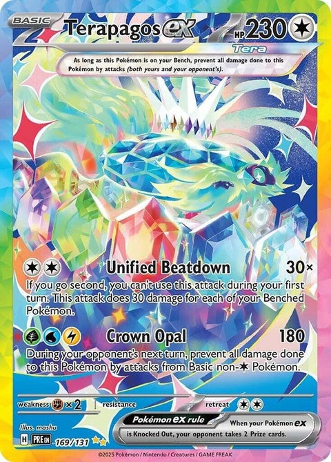 Pokémon Prismatic Evolutions Terapagos EX single card featuring a colorful, detailed Pokémon illustration.