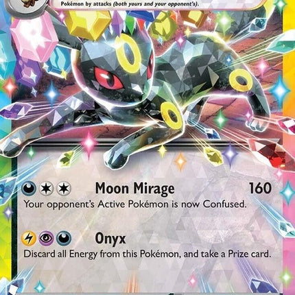 Pokémon Prismatic Evolutions Umbreon EX single card, featuring a holographic image of the dark-type Pokémon in a dynamic pose.