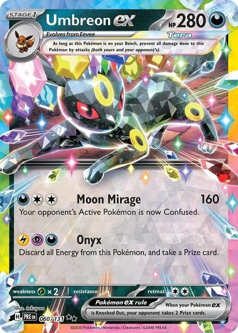 Pokémon Prismatic Evolutions Umbreon EX single card, featuring a holographic image of the dark-type Pokémon in a dynamic pose.