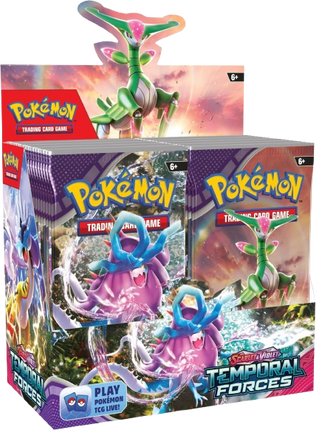 Pokémon trading card game box with figures on a colorful background