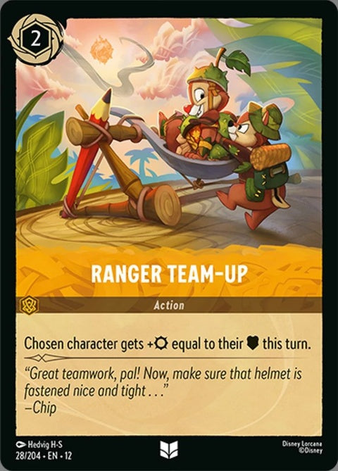Disney Lorcana Ranger Team-Up (28) singles card featuring characters in a vibrant, colorful illustration.