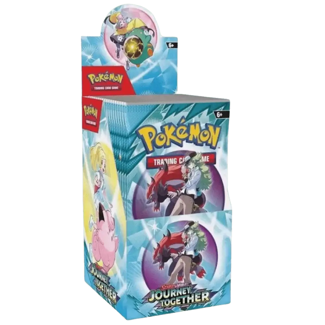 Scarlet & Violet 9 Journey Together half booster box by KTM Collectibles, featuring Pokémon booster packs and vibrant packaging.