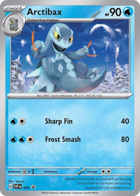 Pokémon Scarlet & Violet Black Star Promo Arctibax card, detailed illustration, shiny black star logo in the top corner.