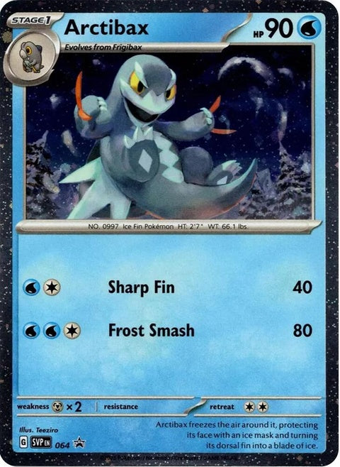Pokémon Scarlet & Violet Black Star Promo Arctibax card, holographic cosmos design, single card from the Pokémon trading card set.