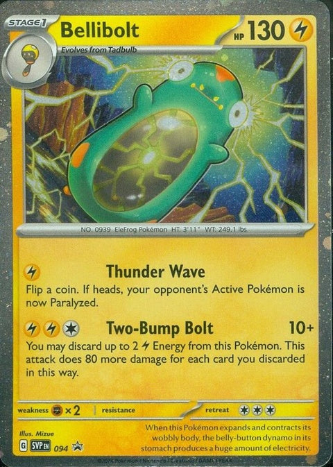 Pokémon Scarlet & Violet Black Star Promo Bellibolt card, featuring vibrant illustration and detailed artwork from the Pokémon singles set.