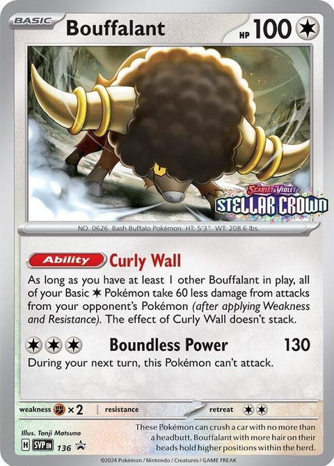 Pokémon Scarlet & Violet Black Star Promo Bouffalant card, showcasing detailed artwork and Pokémon branding.