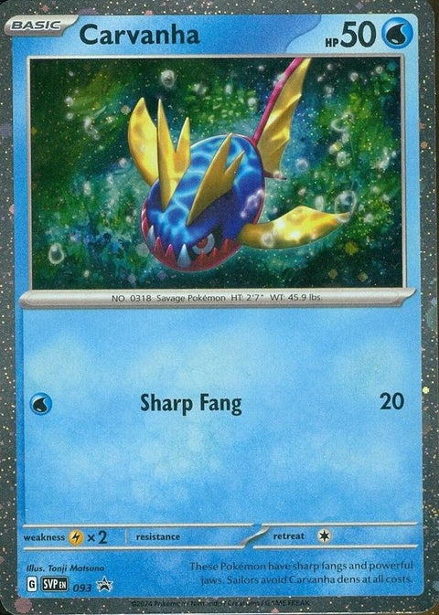 Pokémon Scarlet & Violet Black Star Promo Carvanha card, single from the Pokémon trading card game, featuring artwork of Carvanha.