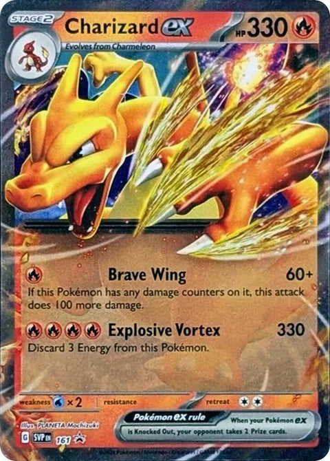 Pokémon Scarlet & Violet Black Star Promo Charizard EX trading card, vibrant illustration, featuring Charizard in dynamic pose.