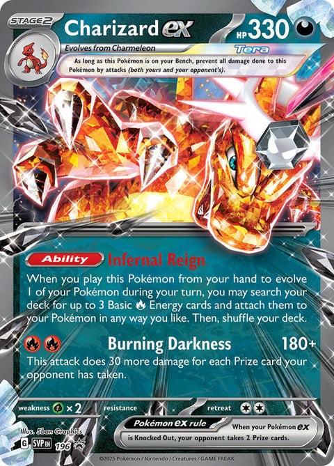 Pokémon Scarlet & Violet Black Star Promo Charizard EX card, featuring vibrant artwork and the Pokémon brand logo.