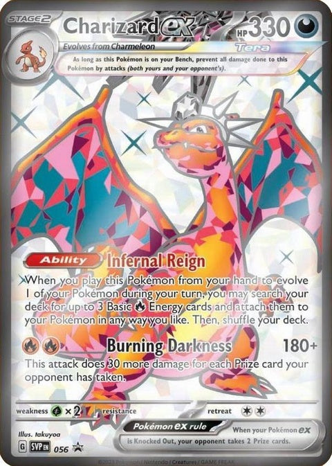 Pokémon Scarlet & Violet Black Star Promo Charizard EX trading card, featuring artwork of the powerful Fire and Dragon-type Pokémon.