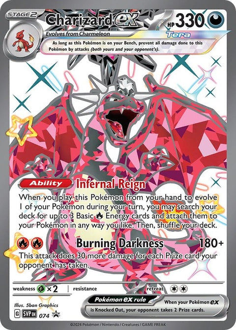 Pokémon Scarlet & Violet Black Star Promos Charizard EX trading card, front view, featuring vibrant artwork and branding.