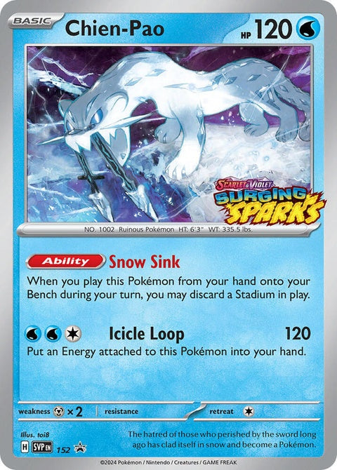 Pokémon Scarlet & Violet Black Star Promo Chien-Pao card from the Singles collection featuring detailed artwork.