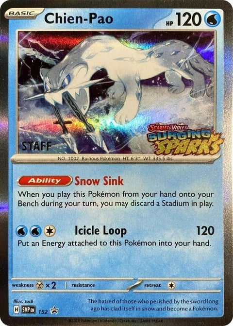 Pokémon Scarlet & Violet Black Star Promo Chien-Pao 152 card featuring staff artwork on a white background.
