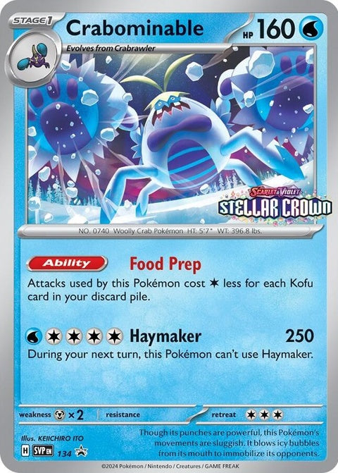 Pokémon Scarlet & Violet Black Star Promo card featuring Crabominable, a collectible Pokémon trading card from the Singles set.