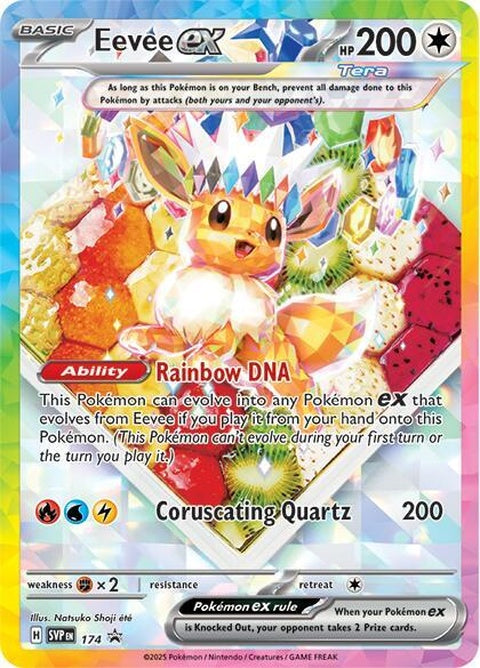 Pokémon Scarlet & Violet Black Star Promo Eevee Ex card, detailed artwork, shiny illustration, single trading card from the series.