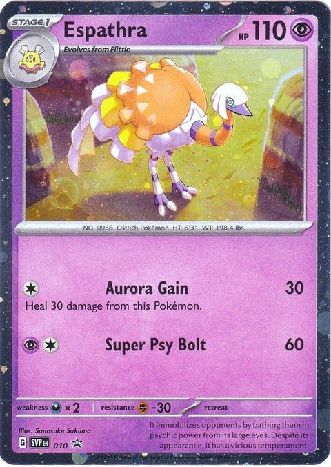 Pokémon Scarlet & Violet Black Star Promo card featuring Espathra, a collectible Pokémon trading card from the singles series.