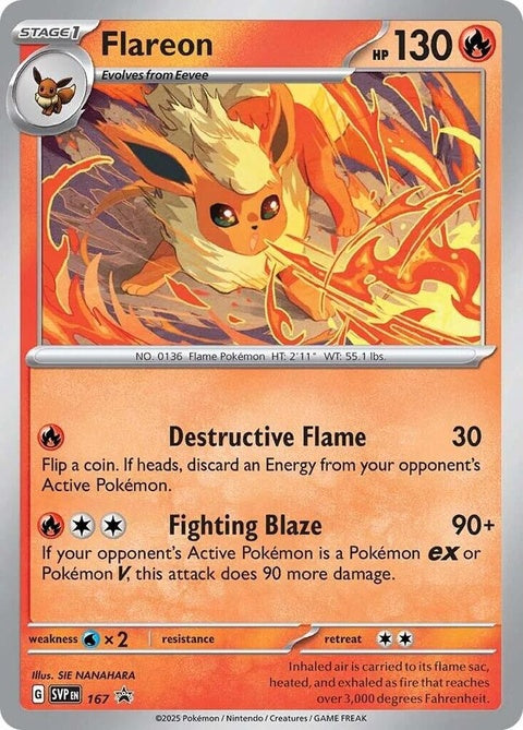 Pokémon Scarlet & Violet Black Star Promo Flareon card, single card from the Pokémon TCG featuring Flareon artwork.