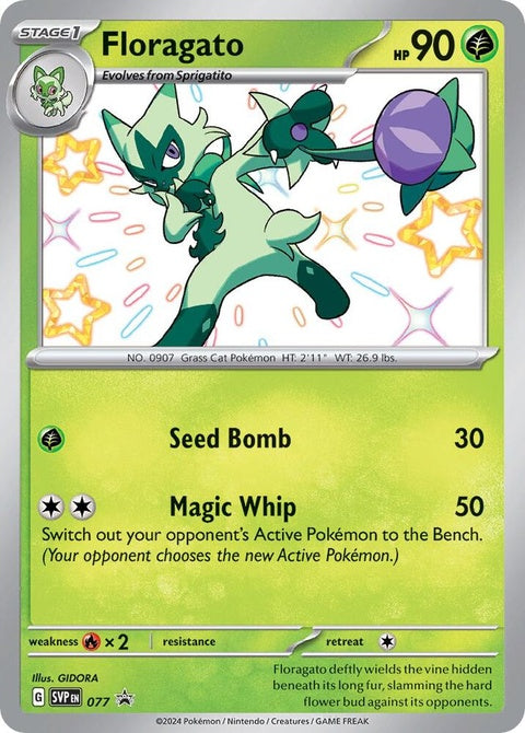 Pokémon Scarlet & Violet Black Star Promo card featuring Floragato from the singles collection.