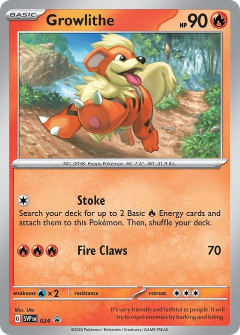 Pokémon Scarlet & Violet Black Star Promo Growlithe card, featuring a detailed illustration of the Fire-type Pokémon.