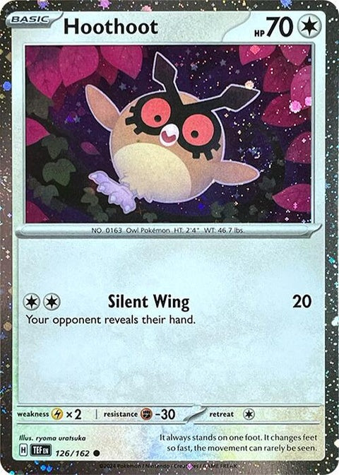 Pokémon Scarlet & Violet Black Star Promo Hoothoot card, number 126, with Cosmos Holo finish, featuring a Hoothoot illustration.