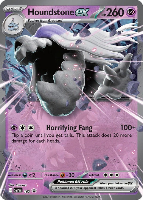 Pokémon Scarlet & Violet Black Star Promo Houndstone EX card, featuring detailed artwork of the Pokémon Houndstone.