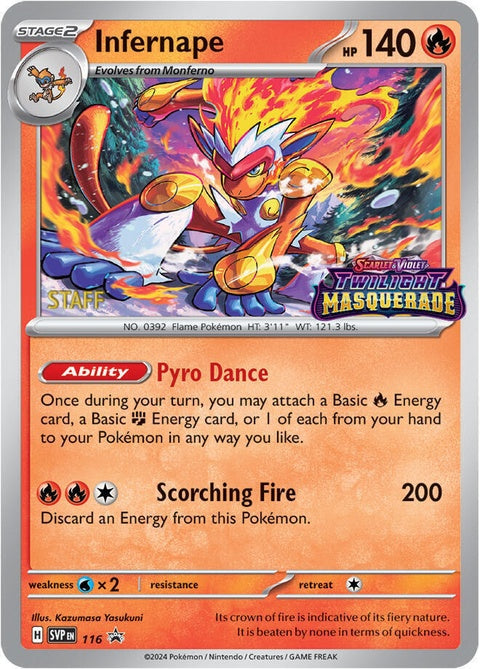 Pokémon Scarlet & Violet Black Star Promo Infernape 116 prerelease single card featuring Infernape from Pokémon brand.
