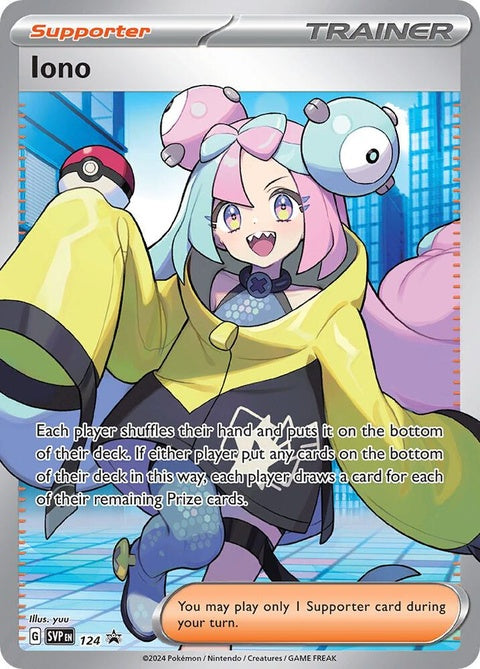 Pokémon Scarlet & Violet Black Star Promo Iono card from the singles collection, featuring vibrant artwork and branding.