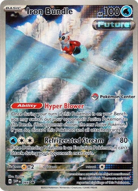 Pokemon Scarlet & Violet Black Star Promo Iron Bundle card, exclusive singles from Pokémon Center featuring artwork and branding.