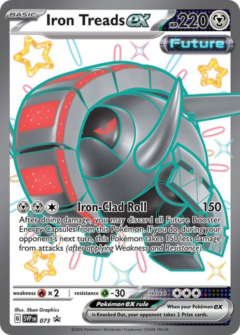 Pokémon Scarlet & Violet Black Star Promo Iron Treads EX card, featuring detailed artwork of Iron Treads Pokémon.