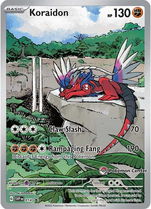 Pokémon Scarlet & Violet Black Star Promo Koraidon card, Pokémon Center Exclusive, featuring detailed artwork and vibrant colors.