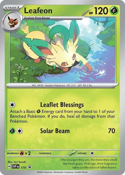 Pokémon Scarlet & Violet Black Star Promo Leafeon card, featuring detailed illustration and Pokémon branding.