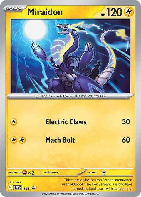 Pokémon Scarlet & Violet Black Star Promo Miraidon card, single collectible trading card featuring Miraidon from Pokémon.