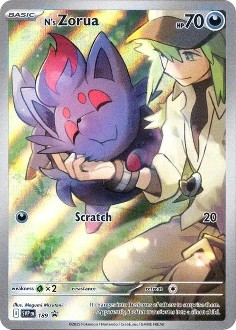 Pokémon Scarlet & Violet Black Star Promo N's Zorua card, single Pokémon trading card featuring Zorua illustration.