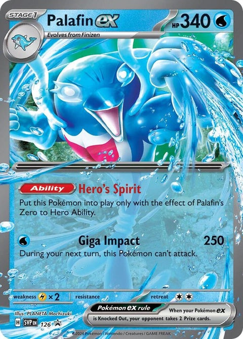 Pokémon Scarlet & Violet Black Star Promo Palafin EX card from the Palafin Ex set, featuring detailed artwork and branding.